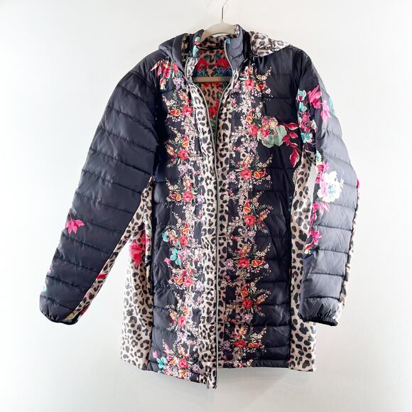 Johnny Was Lubello Reversible Full Zip Leopard Floral Puffer Jacket Black Large - Picture 5 of 13